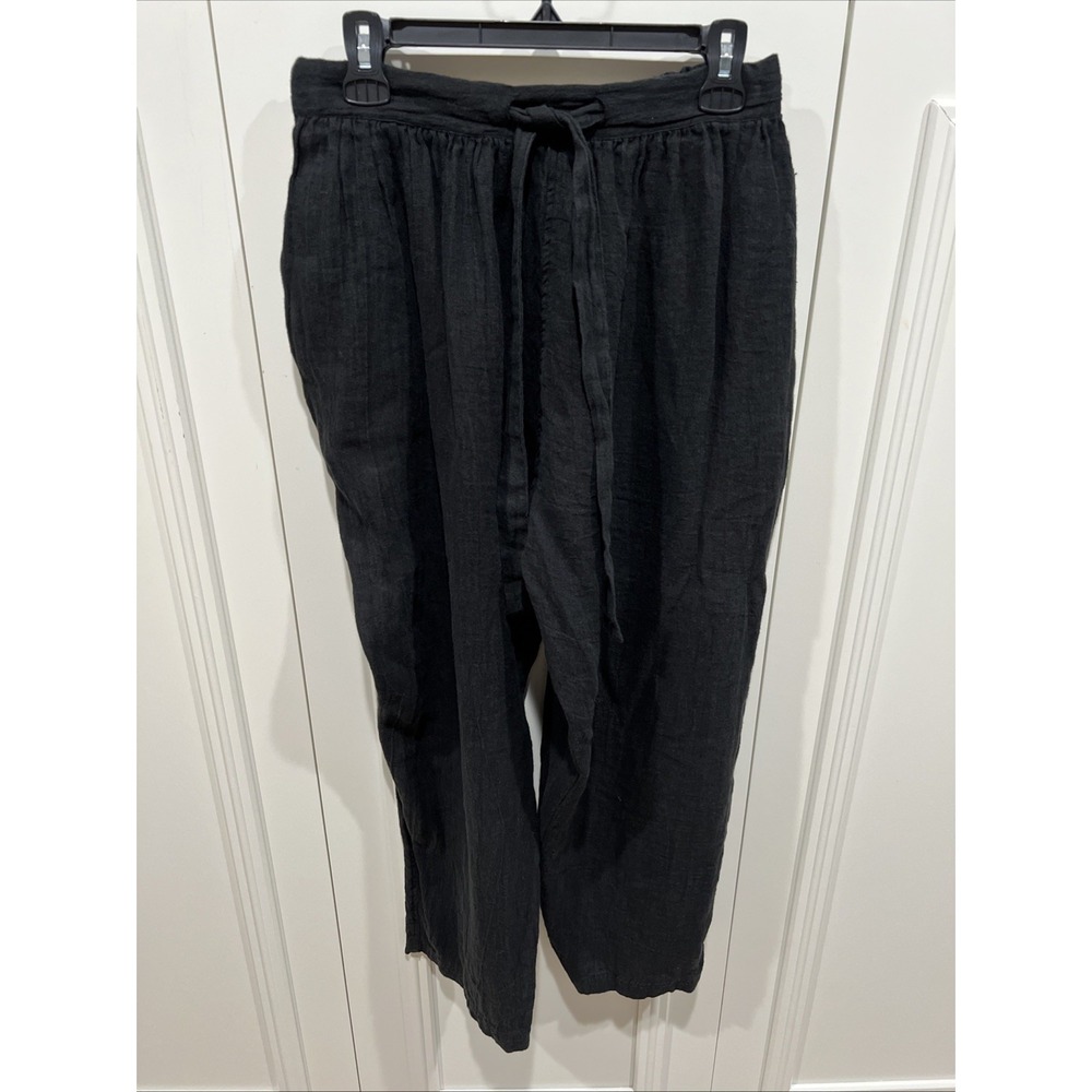 Ichi Antiquites Women's Black Linen Pull On Pants‎ Size Medium Lagenlook Boho